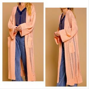 NWT! POL MIXED WEAVE MAXI LENGTH CARDIGAN SWEATER IN PINK SALT!
